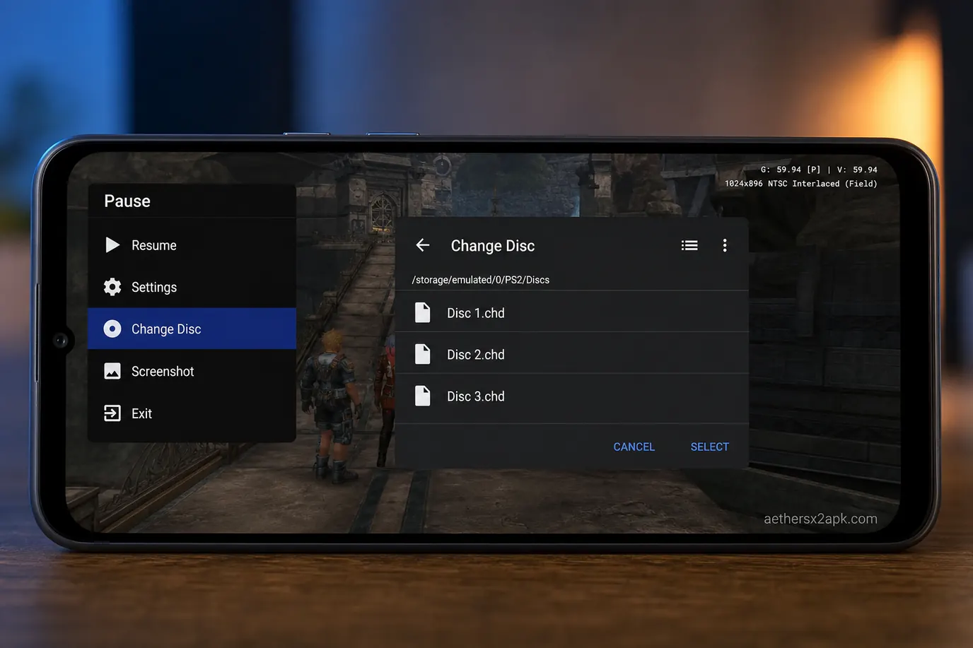 Change Disc in the AetherSX2 pause overlay