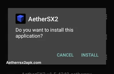 Android system installer prompt asking to confirm installation of AetherSX2