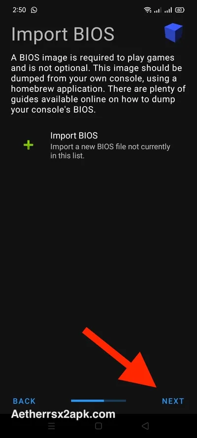 AetherSX2 file picker open on the folder containing the SCPH-XXXXX.bin PS2 BIOS dump