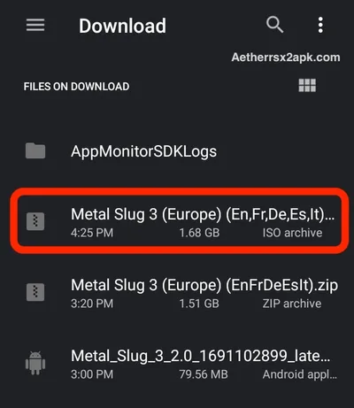 Android folder picker showing selection of the PS2 games directory for AetherSX2